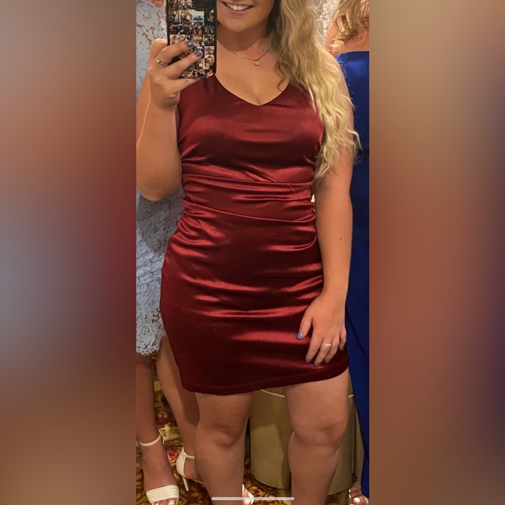 Maroon mini dress with adjustable criss cross spaghetti straps